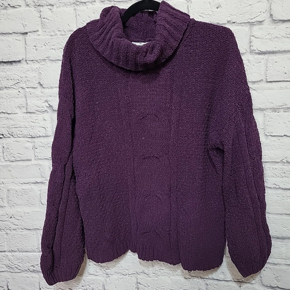 Seven7 Women's M Soft & Warm Cable Knit Chenille Sweater Blackberry‎ Wine Medium - Picture 2 of 9